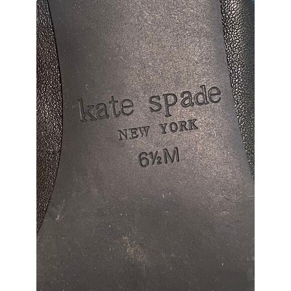 Kate Spade Maline Black Bow Leather Ballet Flats, Gold Spade Detail, Size 6.5M - Picture 7 of 8